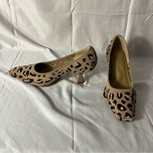 COSY ISLAND Women Leopard Print Square Toe Knit Kitten Heels US 7